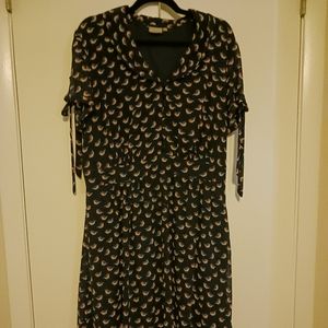 ESHAKTI Love bird Navy blue Button front Bow puff sleeves Knee length 1X18
